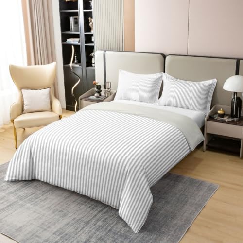 Feelyou Grey Striped Duvet Cover 100% Cotton King Size