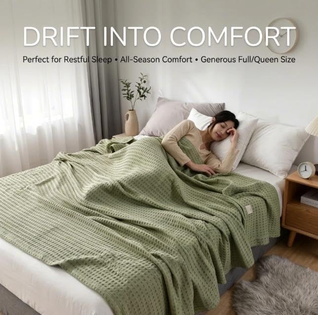 Bamboo-Cotton Waffle Weave Blanket, Lightweight Cotton Waffle Weave