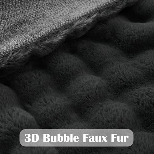 NEWCOSPLAY Faux Fur Fluffy Bubble Twin Blanket for Couch, Grey