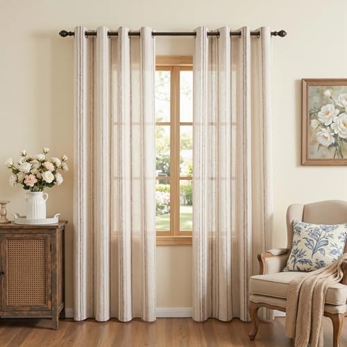 MYSKY HOME Taupe Striped Curtains 84 Inches Long Tan Patterned