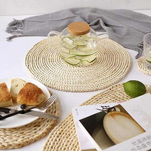 Round Woven Placemat Natural Corn Husk Placemat Handmade Straw Braided
