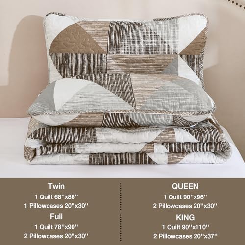 Dintszyayue Brown Quilt Queen Size, 3 Piece Triangle Patchwork