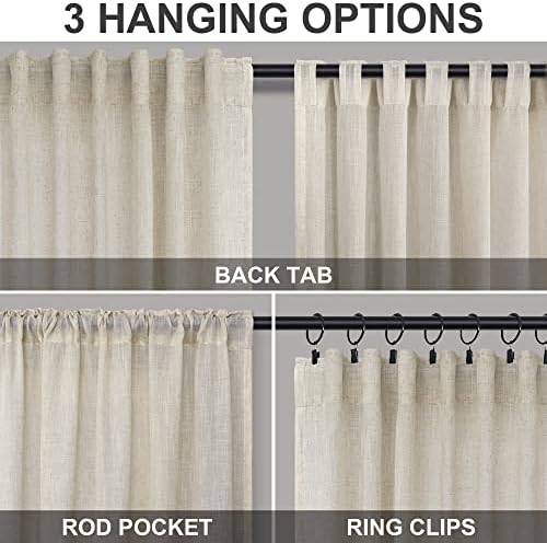 Flax Linen Curtains 84 Inch Length for Living Room 2 Panel Back Tab