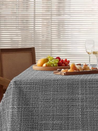 Classic Grey Linen Rectangle Tablecloth 60 x 120 Inches Boho Farmhouse