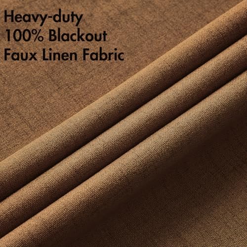 MIULEE 100% Blackout Linen Curtains for Bedroom 52x96 Inches Brown