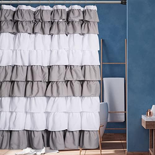 72" x 72" Elegant Ruffle Shower Curtain Modern Farmhouse Fabric Shower