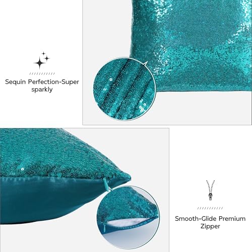 Poise3EHome 20x20inches Teal Throw Pillow Covers Sequin Decorative
