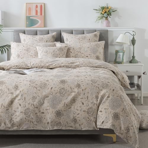 FADFAY Light Khaki Vintage Hydrangea Floral Duvet Cover Set Queen Size
