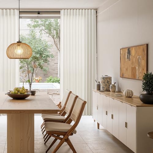 Nanspring Cream Linen Curtains 50 x 98 inches Long Living Room Back