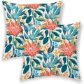 Boho Floral Pillow Covers 18x18 Inch Set of 2 Teal Coral Leaf Floral