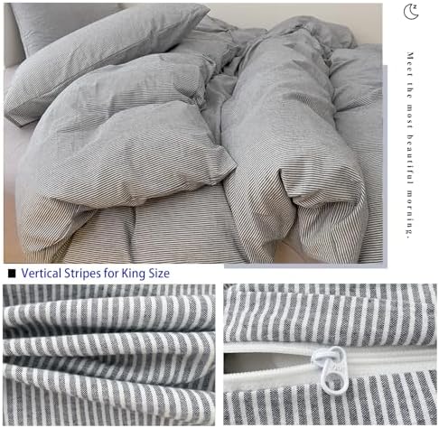 Striped Duvet Cover Set 100% Cotton,King(104"x90"),Grey Pinstripes