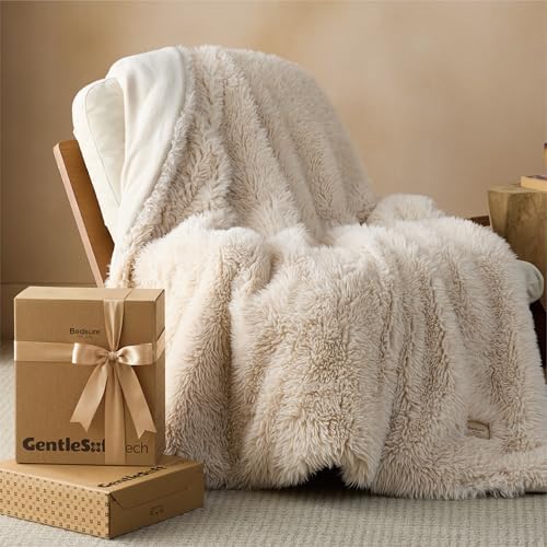 Bedsure GentleSoft Faux Fur Beige Throw Blanket for Couch, Extra Soft