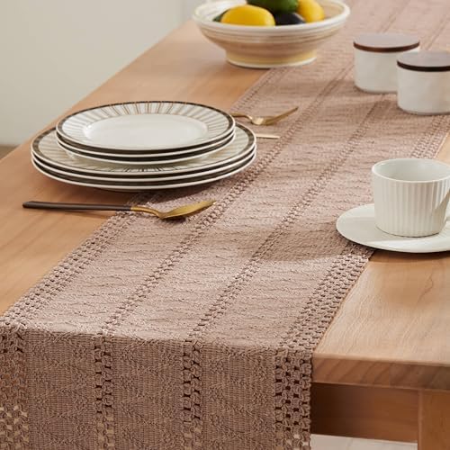 ZeeMart Macrame Style Boho Table Runner, 12x48 Inch Taupe