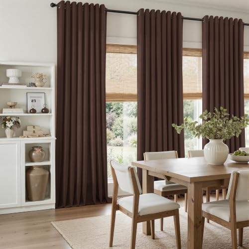 Hokibero Coffee Grommet Linen Curtains 96 Inches Long for Living Room
