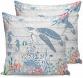 Pillow Covers 20x20 Set of 2, Coastal Turtle Square Throw Pillow