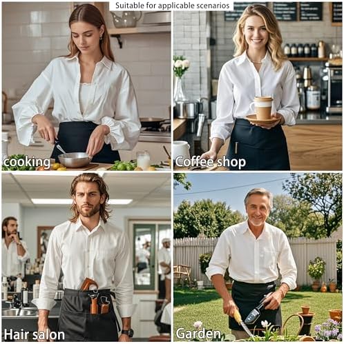 10 PCS Server aprons with 3 pockets - Reinforced tailor edge