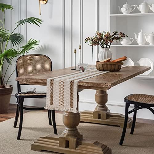 Hsvanyr Farmhouse Long Macrame Tablecloth Runner Cotton Linen with