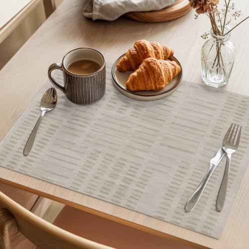 Abstract Grey Placemats Set of 8, Cotton Linen Fabric Place Mats