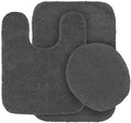 3 pc Bathroom Rug Set Bath Mats Angela Solid Charcoal/Dark Grey Color