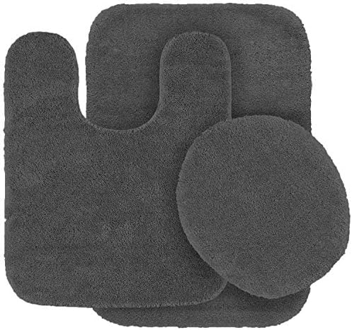 3 pc Bathroom Rug Set Bath Mats Angela Solid Charcoal/Dark Grey Color