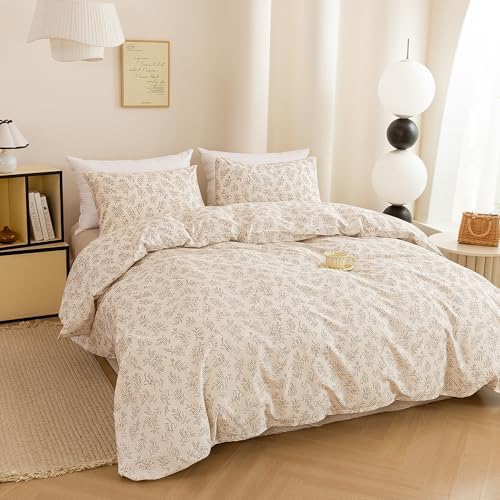 ECOCOTT Floral Botanical Duvet Cover King Size, Soft Breathable