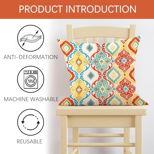 Colorful Paisley Decorative Throw Pillow Covers 18 x 18 Set of 4