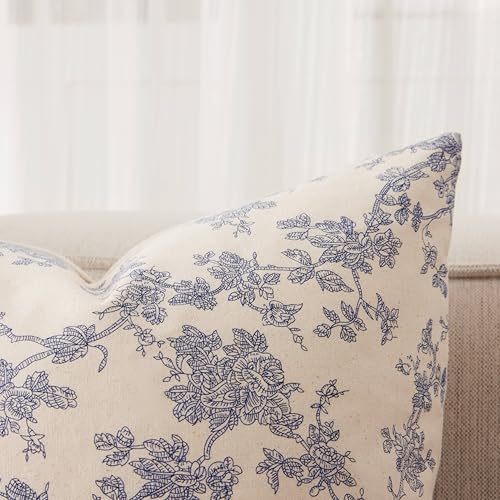 2 Pack French Floral Throw Pillow Covers 22x22in, Blue/Cream