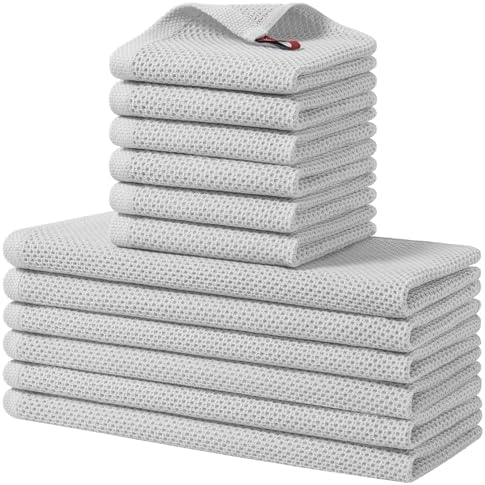 Homaxy 12 Pack 100% Cotton Kitchen Towels and Dishcloths Set, Light