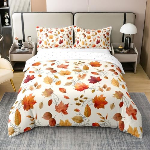 Manfei Maple Leaves Girls Bedding Set Twin Size 100% Cotton, Autumn