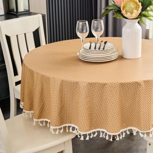 LIBERECOO Round Vinyl Tablecloth, Tassel Edge, 70 Inch