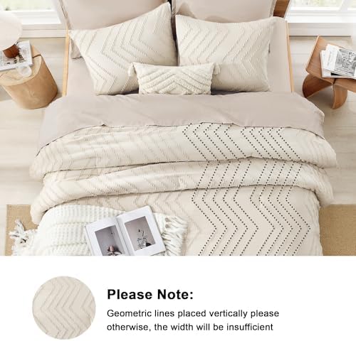 Litanika Oversized King Comforter Set Beige, 3 Pcs Boho Tufted Bedding