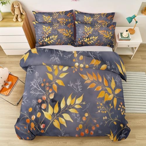 Soft Duvet Cover King Size 104" x 90" - Watercolor Plants Leaves