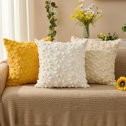 DFXSZ Spring Summer Pillow Covers 22x22 inch Set of 2 White Sunflower