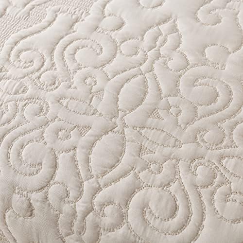 NEWLAKE Quilt Bedspread Set, Beige Jacquard Embossed Floral Pattern