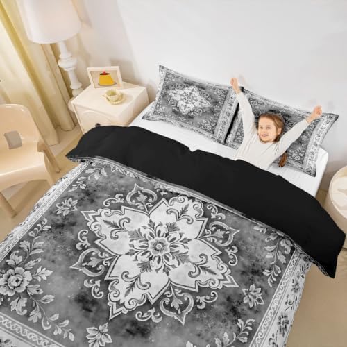Manfei Grey Vintage Boho Duvet Cover Set Watercolor Plants Print