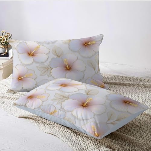Simple Watercolor Hibiscus Flower Duvet Cover King 3Pcs, Breathable