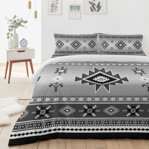 Grey Bohemian Full Duvet Cover Set - 4 Pcs Comforter Cover Bedding