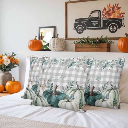 Thanksgiving Autumn Sage Green Waterproof Pillow Covers Set of 2,White