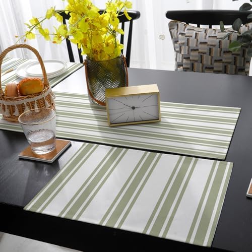 Strip Table Runner and Placemats Set of 4 Rustic Farmhouse Strip Green