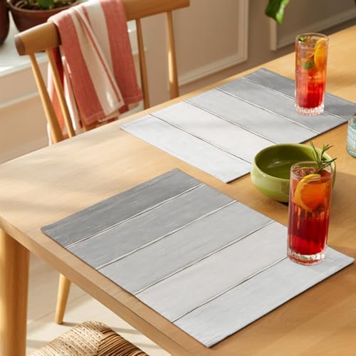 Pale Gray Ombre Placemats Set of 8, Gray White Wood Grain Stripes
