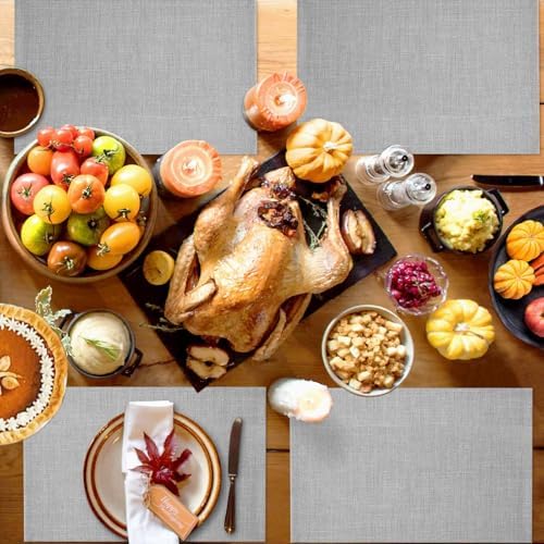 Gray Linen Bottom Placemats Set of 6 Washable Table Mats for