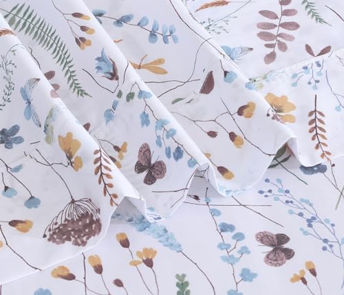 RUVANTI 100% Cotton Twin Sheets, Percale Weave Twin Sheet Set, Fern