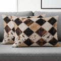 Set of 2 Diamond Hide Pillow Covers Rustic Vintage Abstract Brown