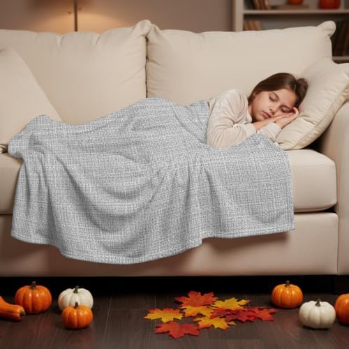 Rustic Light Gray Throw Blanket Farmhouse Solid Color Flannel Fleece