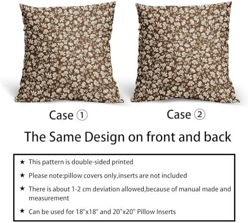 Brown Beige Daisy Floral Pillow Covers 20X20 Inch Vintage Flowers