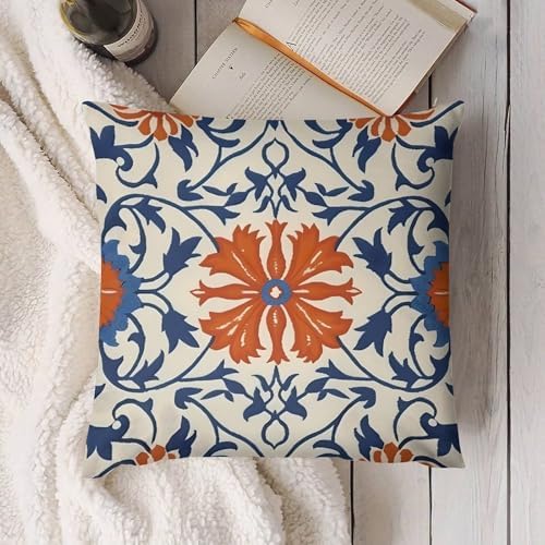 Navy Blue Orange Boho Throw Pillow Covers