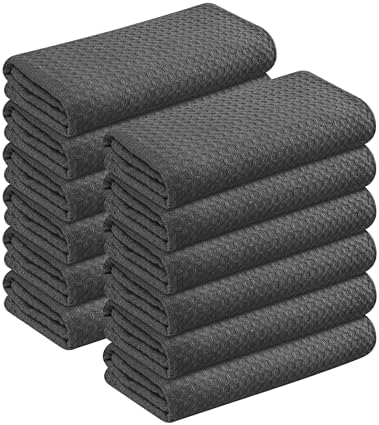 Gray Kitchen Towels – Waffle Weave, 100% Cotton, Soft & Absorbent