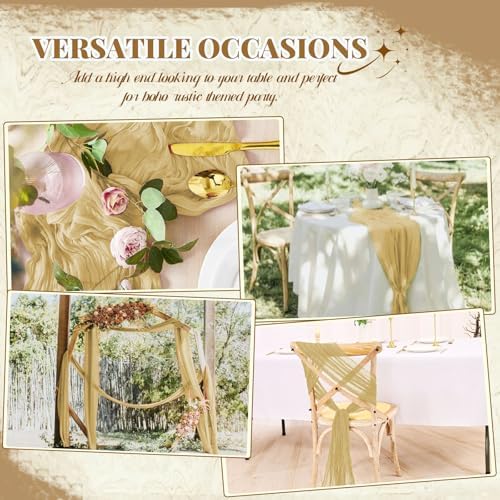 Pesonlook 12 Pack Beige Cheesecloth Table Runner Long,17.7×108 Inch