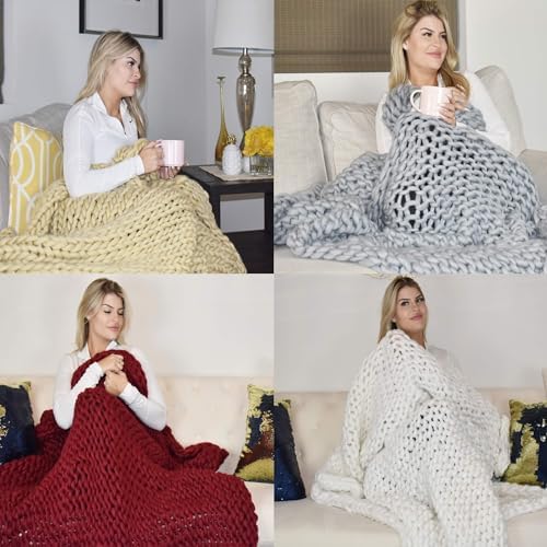 GOLD TEXTILES Chunky Knit Blanket (50 x 60 Inches) Warm Soft Cozy for