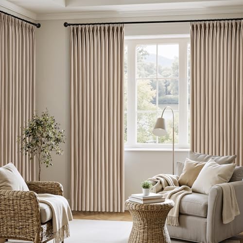 MIULEE Pinch Pleated Thick Linen Curtains 96 Inches Long 2 Panels Set